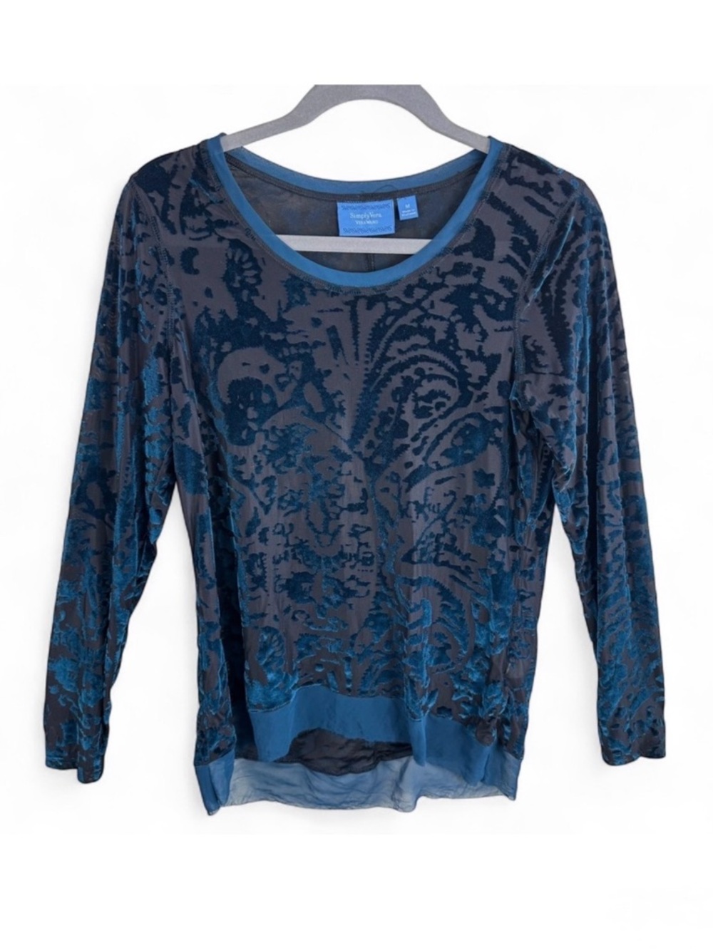 Simply Vera Vera Wang Womens Teal Blue Paisley Burnout Velvet Mesh Top‎ Medium